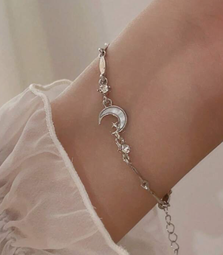 Elegant Crystal Star And Moon Bracelet