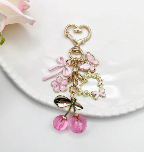 Elegant Pink Bow Travel Keychain Pendant