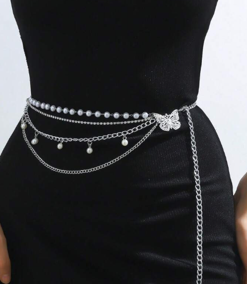 Women's Waist Chain With Unique Faux Pearl Butterfly Tassel
