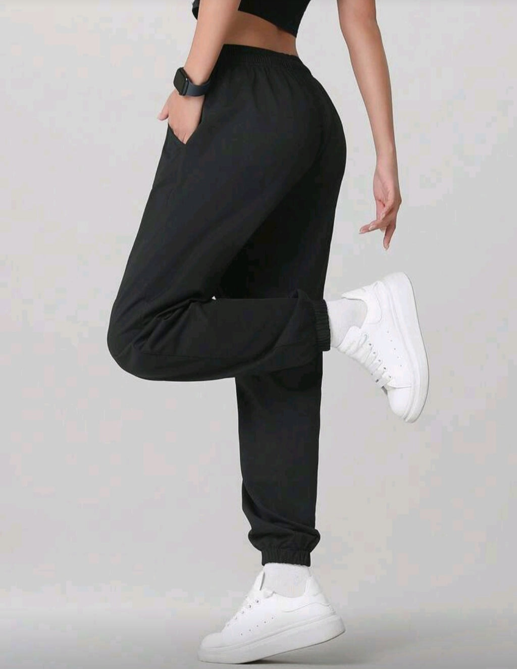 Black Lightweight Elastic Waist Sports Jogger Pants