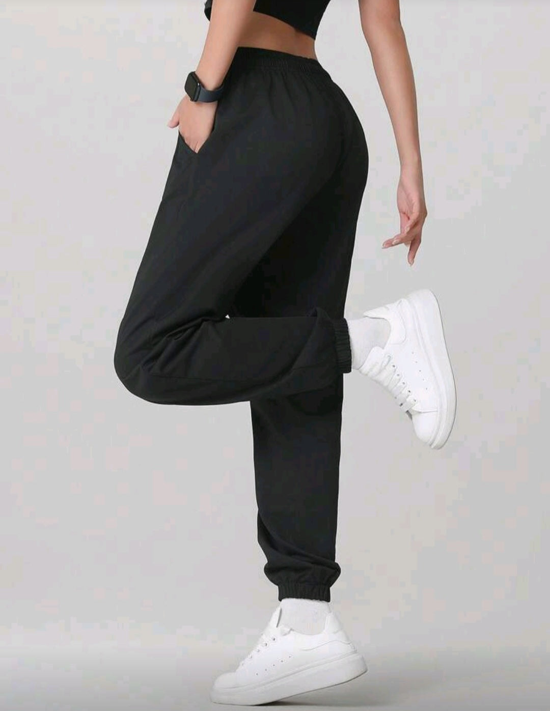 Black Lightweight Elastic Waist Sports Jogger Pants