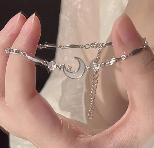 Elegant Crystal Star And Moon Bracelet