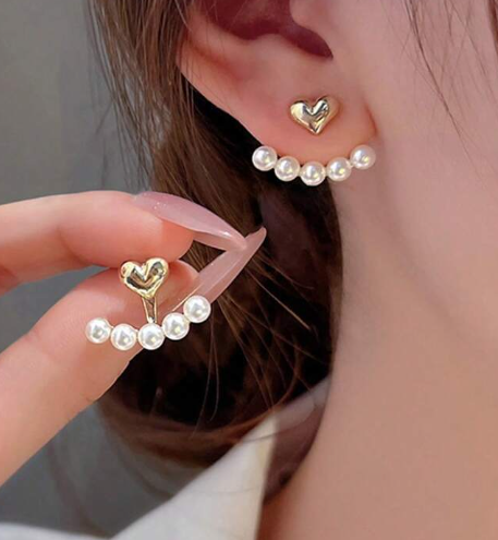 Minimalist Small Heart & Faux Pearl Stud Earrings