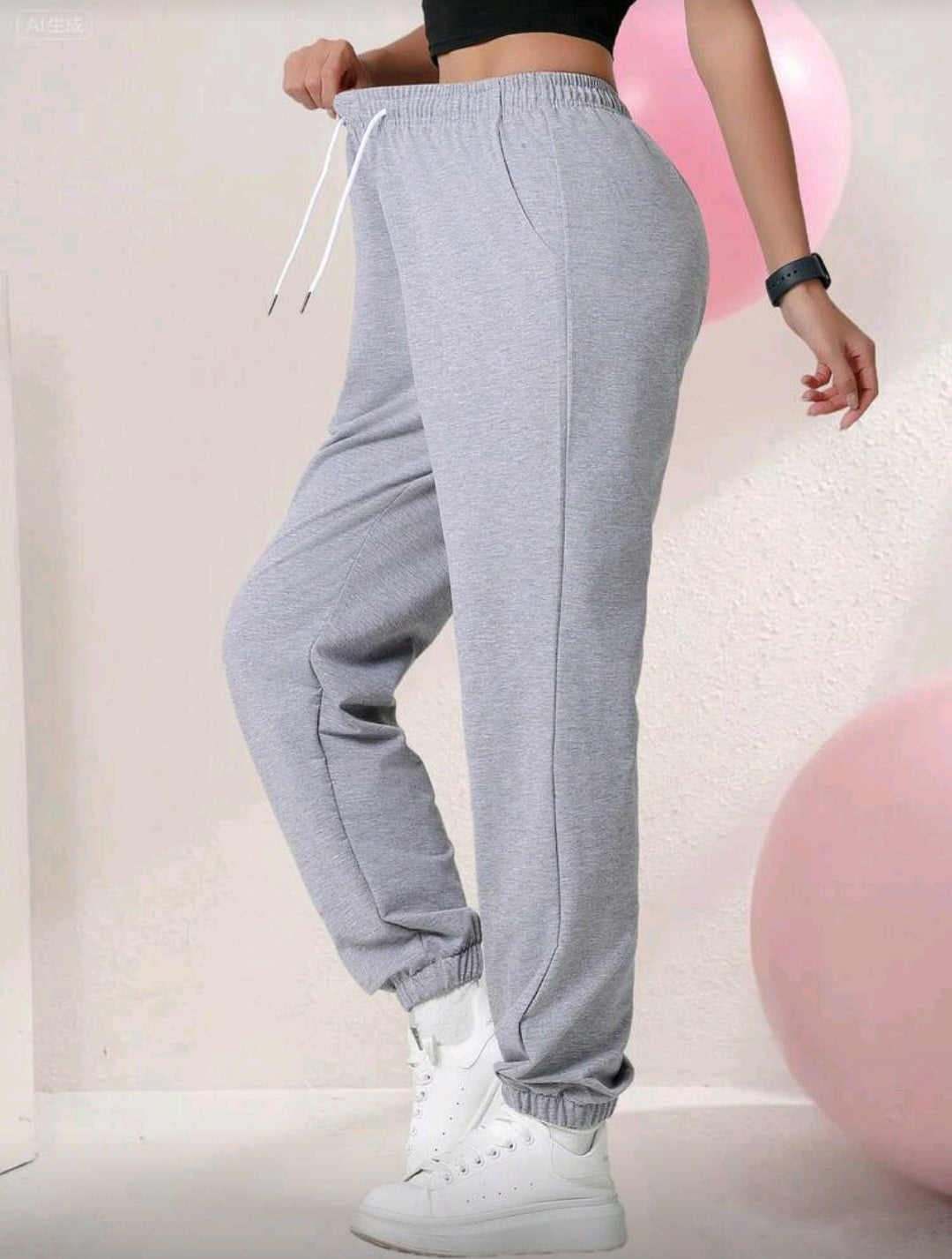 Gray Lightweight Elastic Waist Sports Jogger Pants