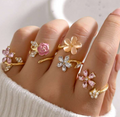 Pink Rose Flower Adjustable Rings