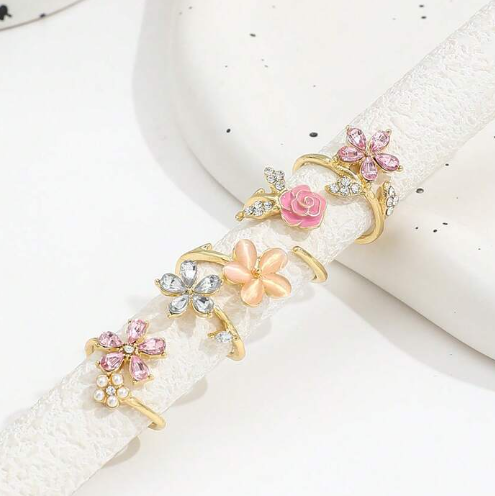 Pink Rose Flower Adjustable Rings